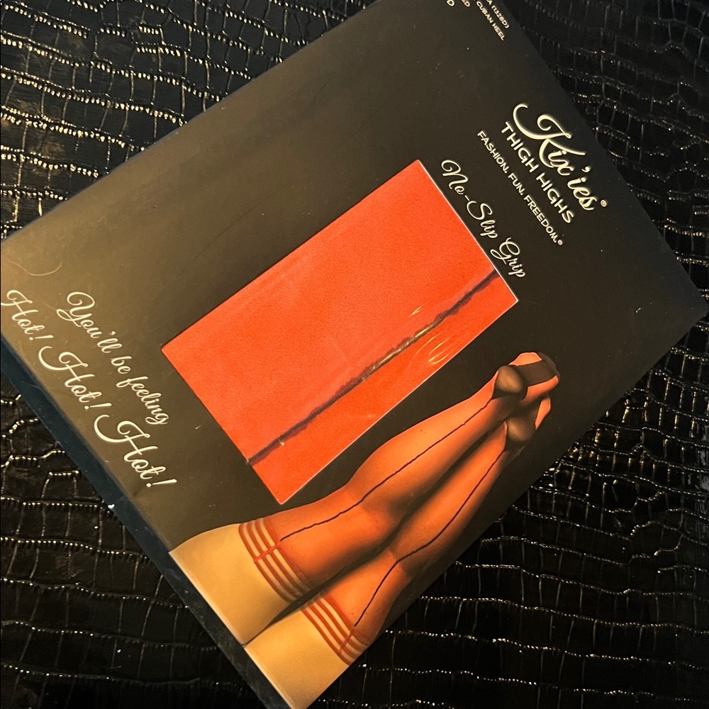 KIX’IES Monica Red Sheer Cuban Heel Thigh Highs - Rare Size D 👠
